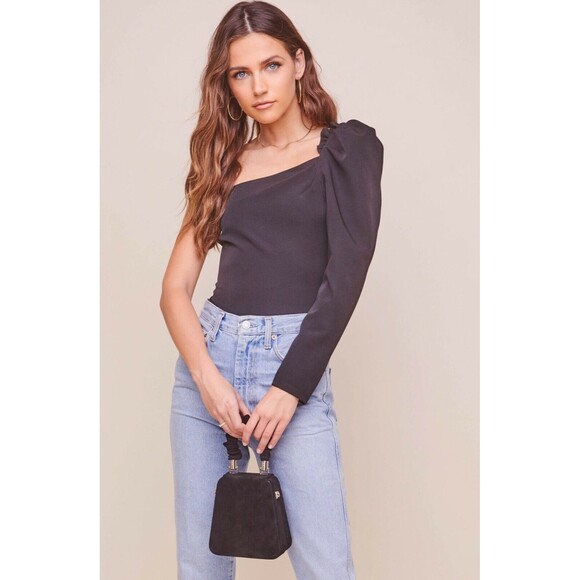ASTR The Label Bodysuit NWT Black Isolde One Shoulder Womens Size XS - Picture 2 of 8